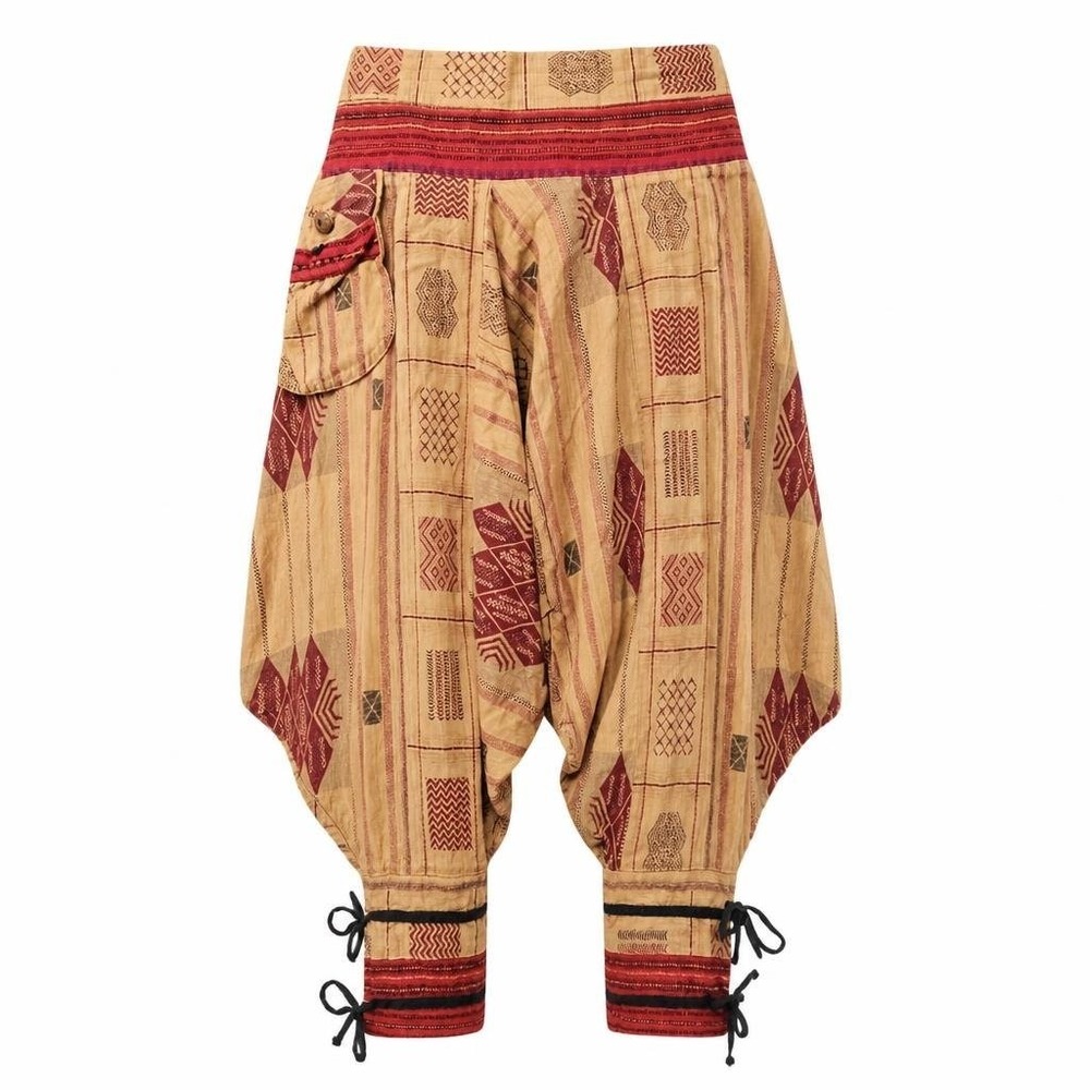 Harem Pants Womens XL Tan Boho Drop Crotch Aztec Hippie Thai Hill Tribe Tribal